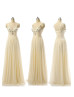 Champagne Chiffon Beads Straps Corset Back Long Bridesmaid Dress 